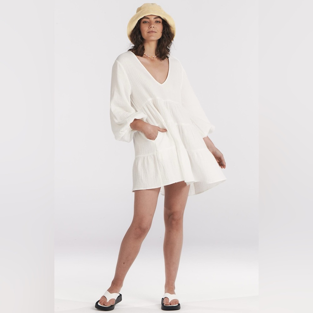 CHARLIE HOLIDAY Agatha Cotton Shift Minidress in White